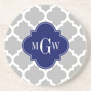 Posavasos Gris Blanco Marroquí #5 Azul Marino 3 Monograma In