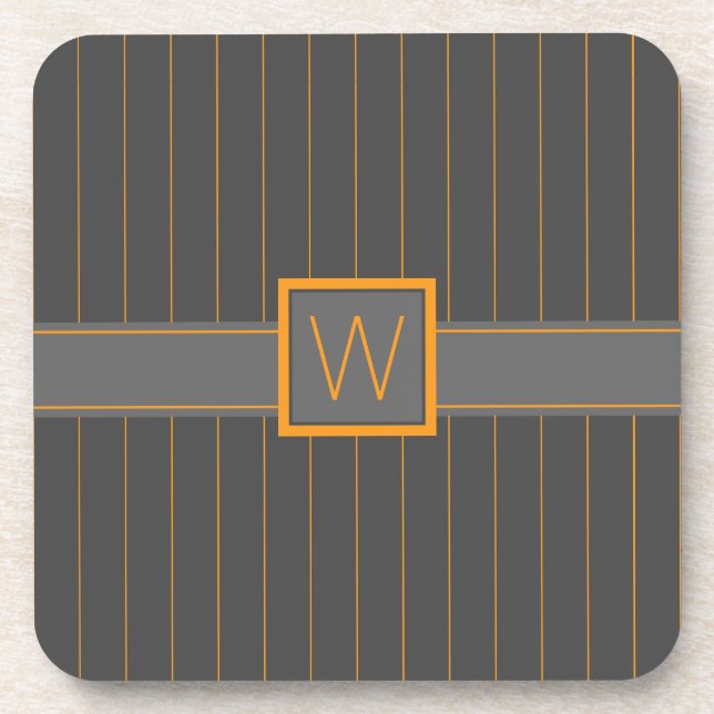 Posavasos Gris con Naranja Pinstripes Square Coaster (Frente)