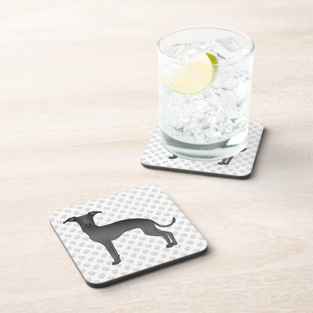 Posavasos Gris negro italiano perro de caricatura con patas (Lado Derecho)