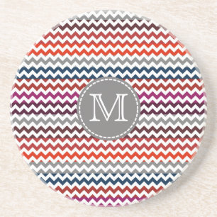 Posavasos Gris Rojo Gris Chevron Zigzag Monograma