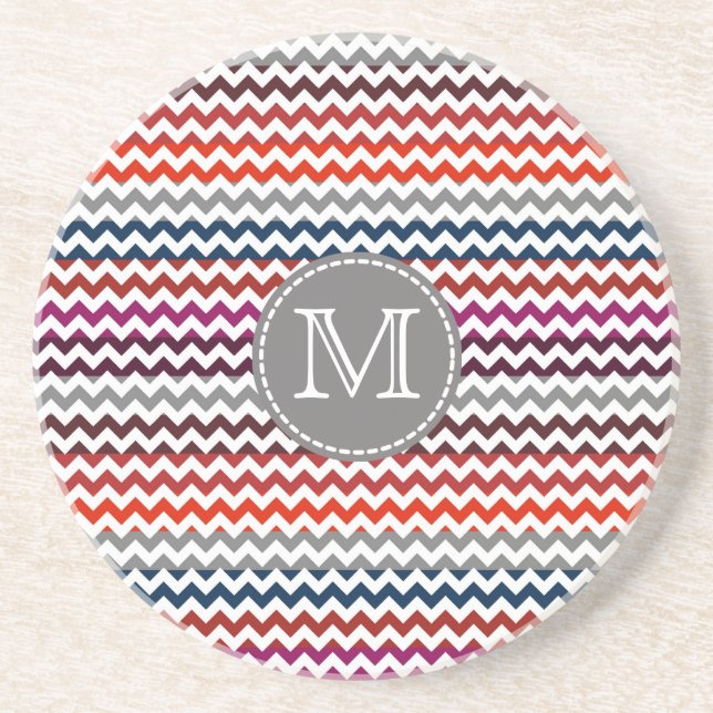 Posavasos Gris Rojo Gris Chevron Zigzag Monograma (Frente)