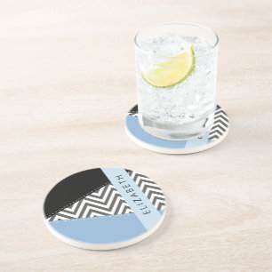 Posavasos Gris Zigzag, Gris Chevron, Azul, Tu Nombre