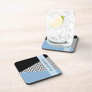 Posavasos Gris Zigzag, Gris Chevron, Azul, Tu Nombre