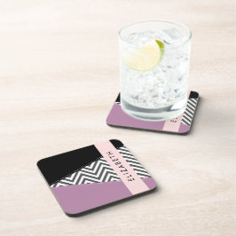 Posavasos Gris Zigzag, Gris Chevron, Púrpura, Tu Nombre