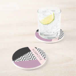 Posavasos Gris Zigzag, Gris Chevron, Púrpura, Tu Nombre