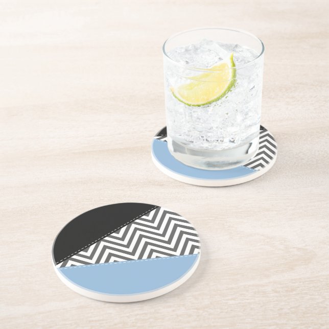 Posavasos Gris Zigzag, Gris Chevron, Zigzag Pattern, Azul (Lado)