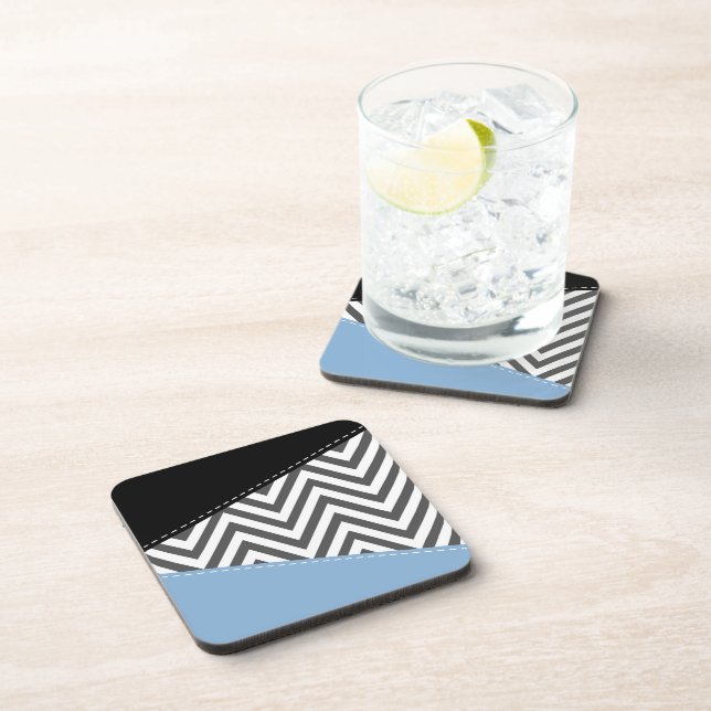 Posavasos Gris Zigzag, Gris Chevron, Zigzag Pattern, Azul (Lado Derecho)