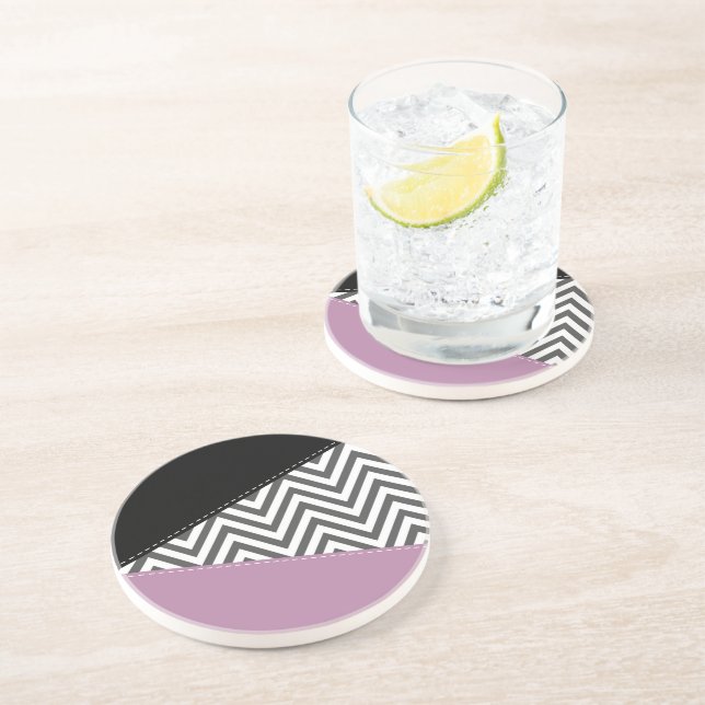 Posavasos Gris Zigzag, Gris Chevron, Zigzag Pattern, Púrpura (Lado)