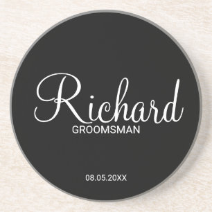 Posavasos Groomsman personalizado en blanco y negro moderno
