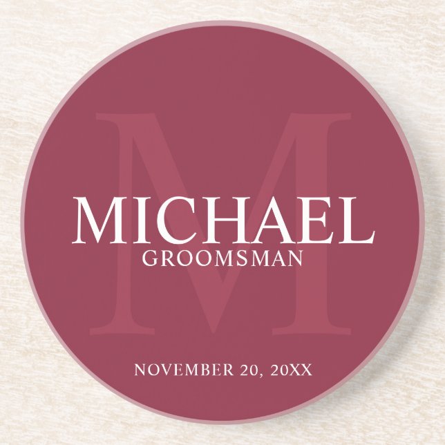 Posavasos Groomsmen personalizado de la rojo borgoña (Frente)