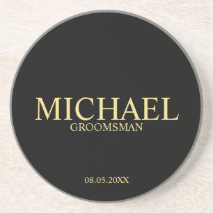 Posavasos Groomsmen personalizados clásicos de negro y oro