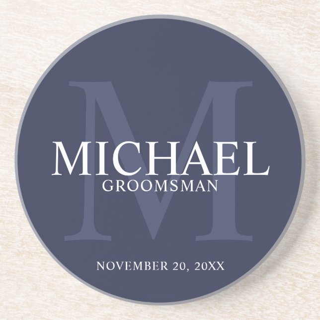 Posavasos Groomsmen personalizados de la Marina Náutica Azul (Frente)