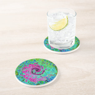 Posavasos Groovy rosa caliente y azul Resumen Swirte retro