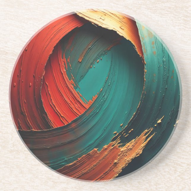 Posavasos Grueso óleo abstracto pintado con impasto (Frente)