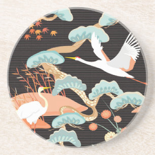 Posavasos Grullas, garzas: Patrón de pájaros japoneses.