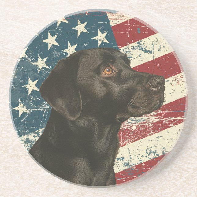 Posavasos Grunge American Flag Black Labrador Retriever Dog (Frente)