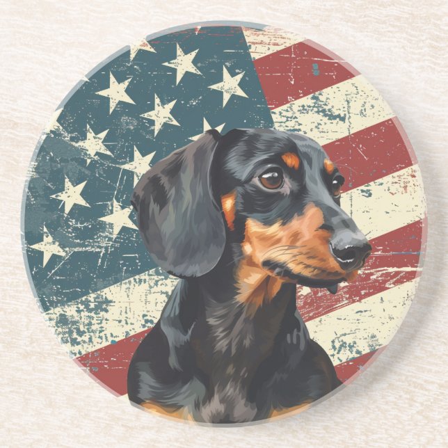 Posavasos Grunge American Flag Dachshund Dog (Frente)