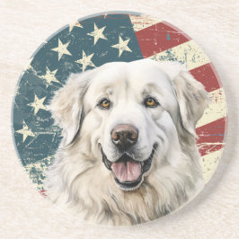 Posavasos Grunge American Flag Great Pyrenees Dog