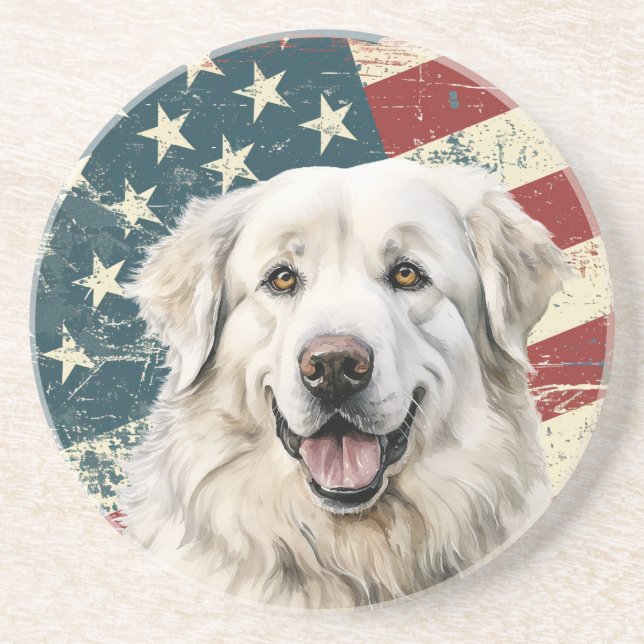 Posavasos Grunge American Flag Great Pyrenees Dog (Frente)