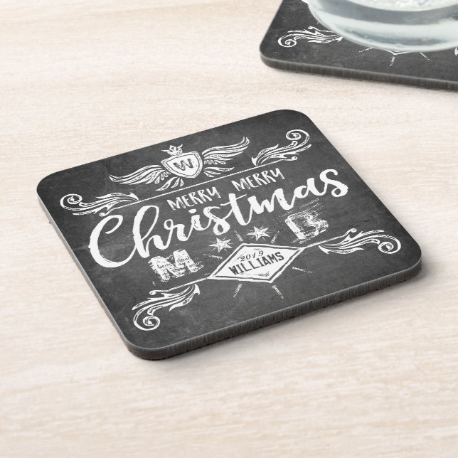 Posavasos Grunge Chalkboard Feliz Navidad Típode retro (Lado Izquierdo)