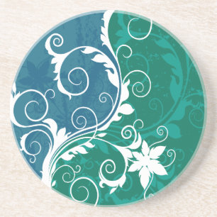 Posavasos Grunge floral azul y verde blanco