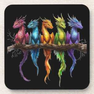 Posavasos Grupo de arcoíris de dragones bebés sobre negro