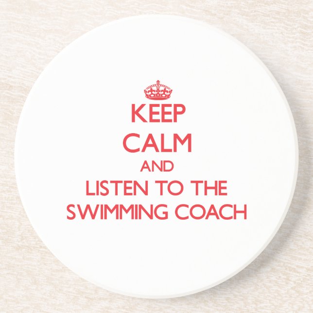 Posavasos Guarde la calma y escuche el coche de la natación (Frente)