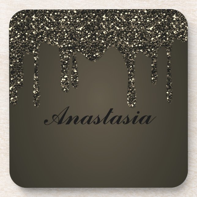 Posavasos Guay, asombroso, Black Sparkly, con tu nombre (Frente)