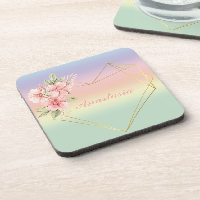 Posavasos Guay, asombroso, corazón arcoiris con tu nombre (Lado Izquierdo)