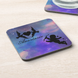 Posavasos Guay, aves asombrosas, púrpura, corazón blanco y c