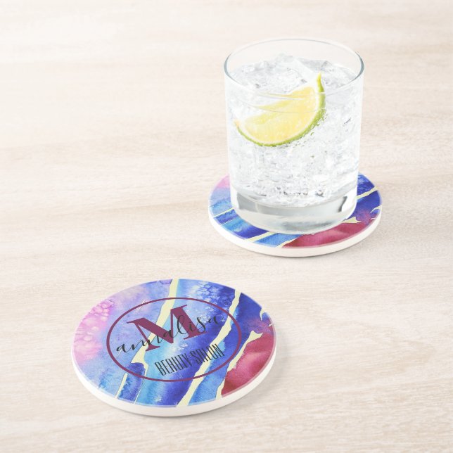 Posavasos Guay Resumen arte azul púrpura pink magenta (Lado)