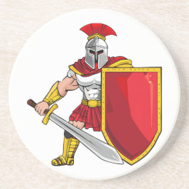 Posavasos Guerrero antiguo con espada y escudo en casco y