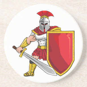 Posavasos Guerrero antiguo con espada y escudo en casco y