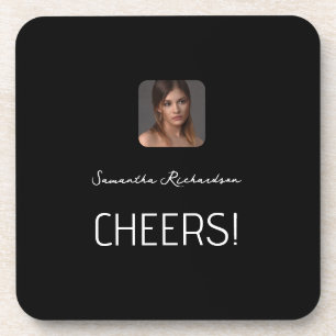 Posavasos Guión de nombre de foto personalizado en blanco ne