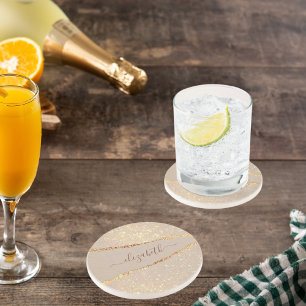 Posavasos Guión de nombre oro del rosa del purpurina de pied