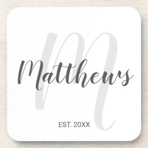 Posavasos Guión moderno personalizado Monograma y apellido