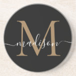 Posavasos Guión monograma de oro negro femenino elegante mod<br><div class="desc">Monograma de oro negro femenino elegante montaña rusa moderna</div>