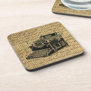 Posavasos guiones de periodista burlap máquina antigua