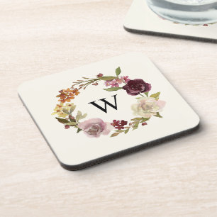 Posavasos Guirnalda de Acuarela Floral Monograma Beige