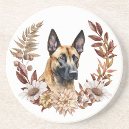 Posavasos Guirnalda de otoño de perro malinois de Bélgica