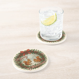 Posavasos Guirnalda de vacaciones inglesa retro con ardillas
