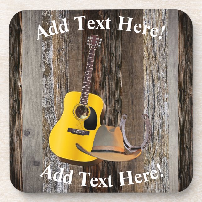 Posavasos Guitar Cowboy gorra Horseshoe Barn Board (Frente)