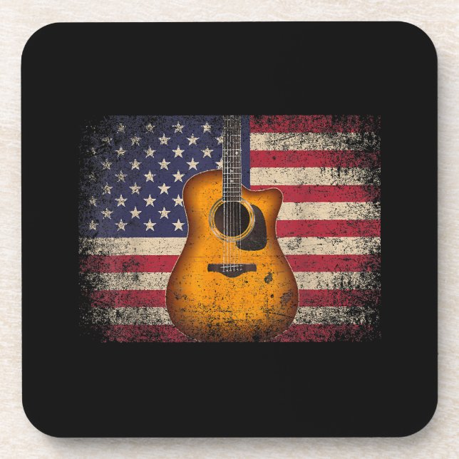 Posavasos Guitarra 4 de julio Regalo Bandera Americana USA - (Frente)