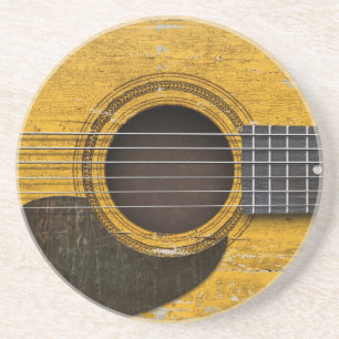 Posavasos Guitarra acústica vieja envejecida y llevada con