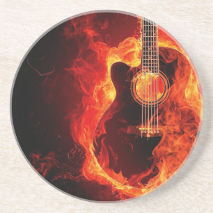 Posavasos Guitarra en llamas, banda de música de rock con ll