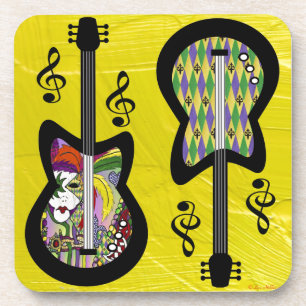 Posavasos Guitars coloridos del Mardi Gras