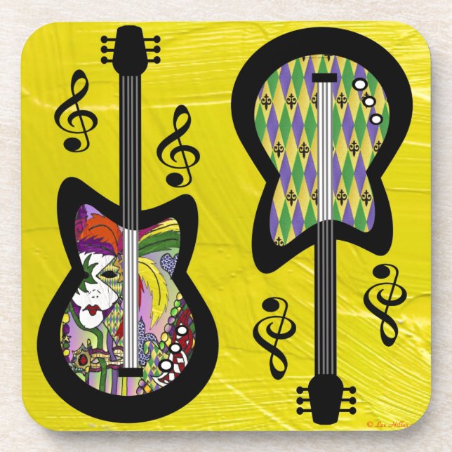 Posavasos Guitars coloridos del Mardi Gras (Frente)