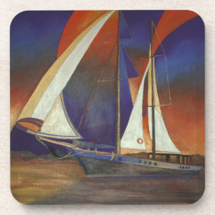 Posavasos Gulet artístico bajo vela en Naranja y morado