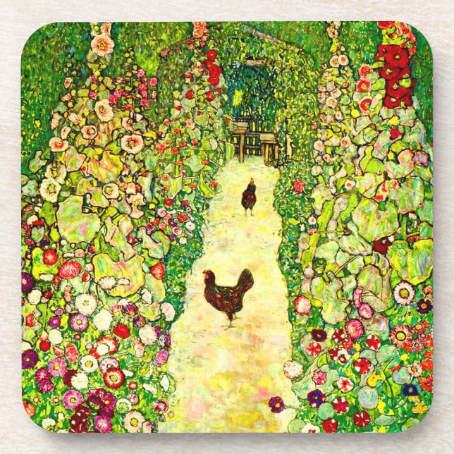 Posavasos Gustav Klimt Garden con pollos (Frente)
