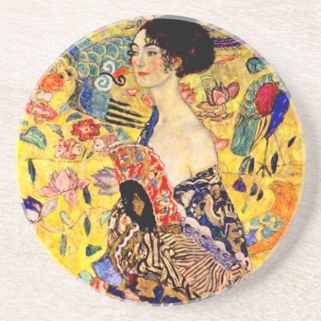 Posavasos Gustav Klimt Lady con ventilador (Frente)